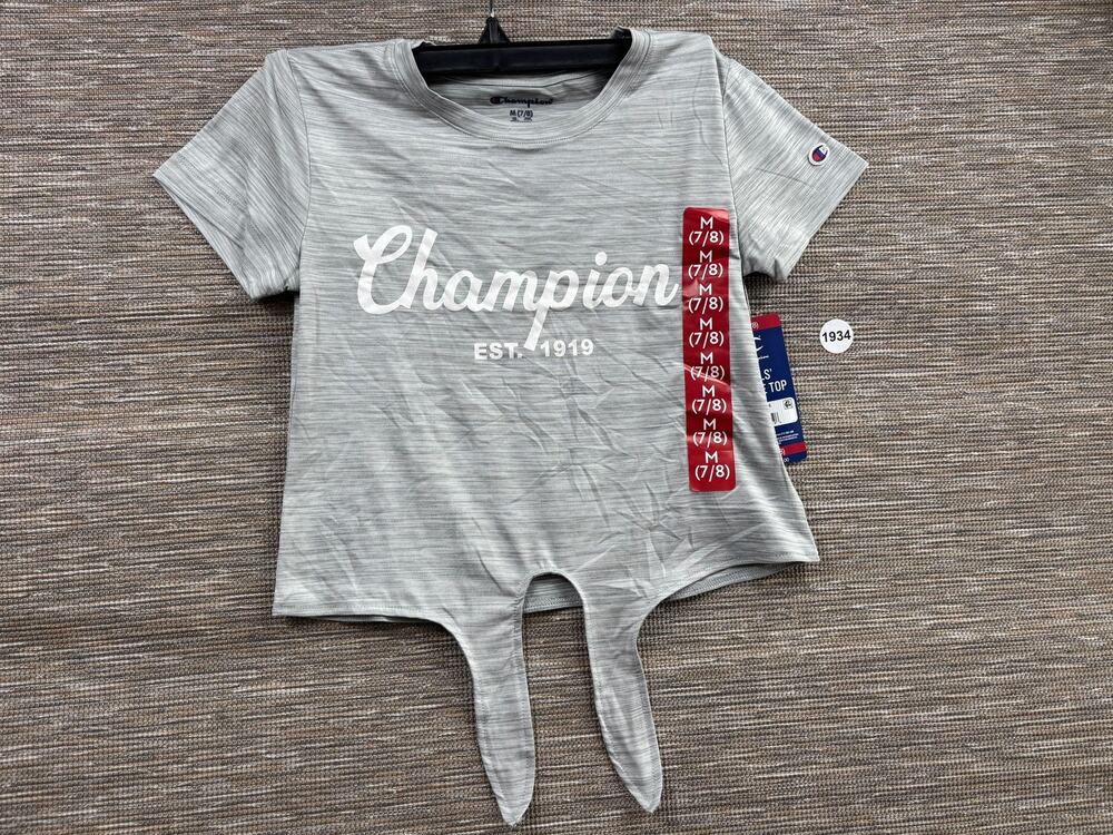 Champion Shirt Girls Size M Gray Heather Active Tie Front Script Logo Top